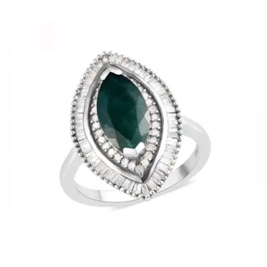Aaa Grandidierite, Diamond Double Halo Ring In Platinum/ Sterling Silver 2.40ctw